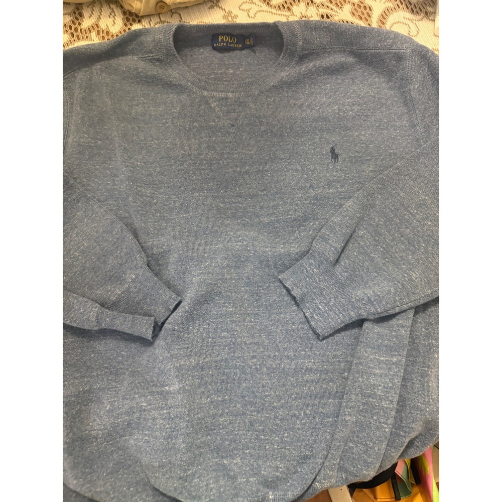 Polo Ralph Lauren Mens XXL Blue Heathered Cotton Crewneck Sweater Pony Logo